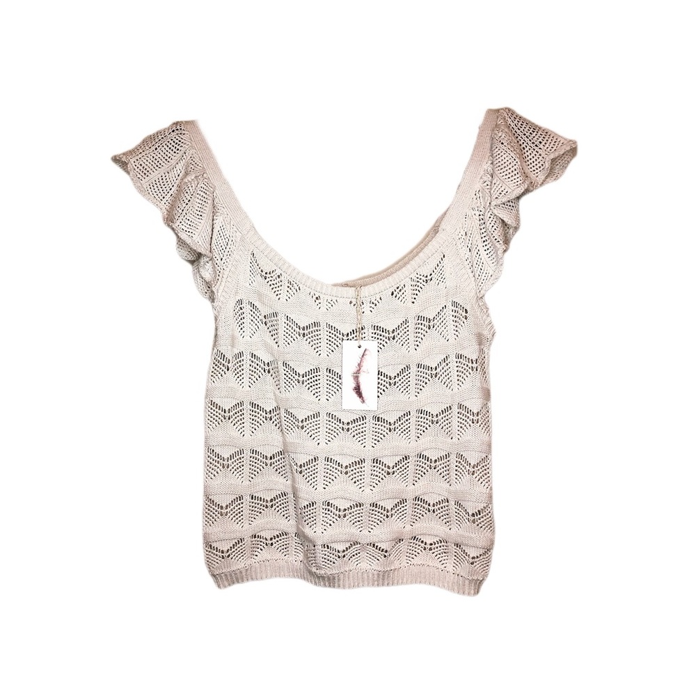 Jessica Simpson M. Beige Crochet Crop Tank Top With Ruffle Straps